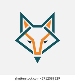 Un diseño moderno y geométrico con la cabeza de un zorro. El diseño utiliza líneas limpias y una combinación de colores verde azulado y naranja, creando un aspecto elegante y profesional. Ideal para branding.