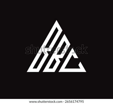 Modern geometric logo design featuring stylized white letters "BBC" arranged within a bold triangular shape on a solid black background.