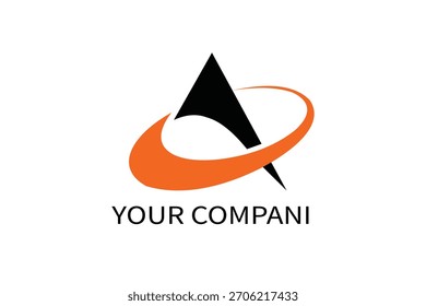 Logotipo geométrico moderno con flecha dinámica y órbita: marca de Profesional para su empresa.