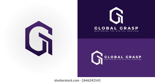 Logotipo geométrico moderno com iniciais GG interligadas dentro de um hexágono, perfeito para tecnologia, fintech ou negócios orientados a dados. Representa inovação, segurança e crescimento estruturado.