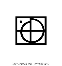  Logotipo geométrico moderno con un cuadrado y un círculo en blanco y negro