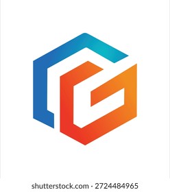 A modern geometric logo featuring a stylized letter G within a hexagonal frame, using a professional blue and orange color palette.