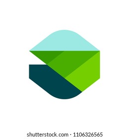 Modern Geometric Logo Mark Template Or Icon Of Rural Landscape With Agricultural Field And Mountain