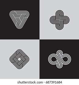 Modern geometric logotypes. Trendy futuristic symbols. Line art patterns. Eps10 vector.