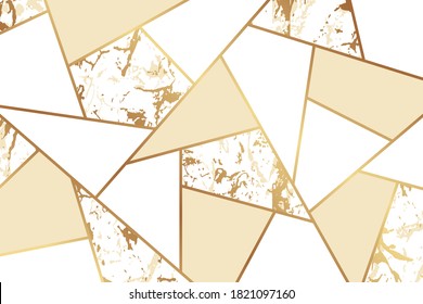 Modern geometric luxury background for banner or presentation or wallpaper with golden lines, marble and white and yellow mosaic.