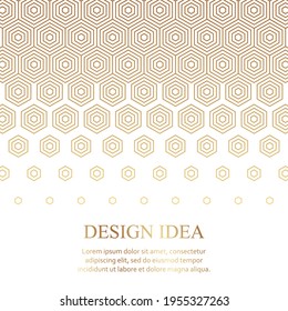 Modern geometric luxury background for banner or presentation or greeting card with golden hexagons or honeycombs on a white background.