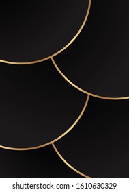Modern geometric luxury background for business or presentation or greeting card with golden lines and black circles.
