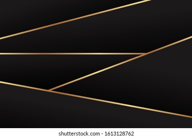 Modern geometric luxury black background for business or presentation or greeting card with golden lines.