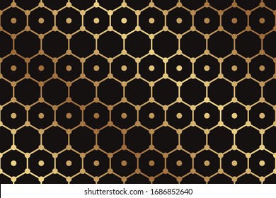 Modern geometric luxury black background for business or presentation or greeting card with golden hexagons.