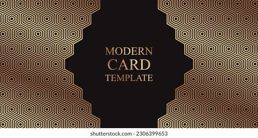 Modern geometric luxury black background for banner or presentation or header with golden hexagons or honeycombs.