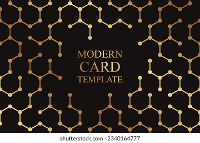 Modern geometric luxury black background for business or presentation or greeting cards with golden honeycombs or hexagons or molecules or technology elements.