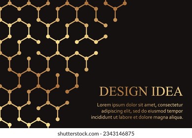 Modern geometric luxury black background for business or presentation or greeting cards with golden honeycombs or hexagons or molecules or technology elements.