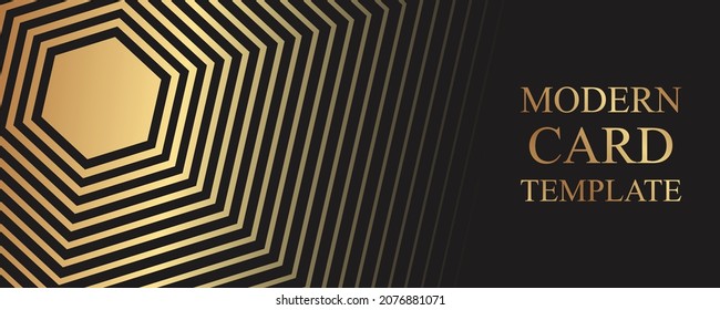 Moderne, geometrische, luxuriöse schwarze Hintergründe für Geschäfts-, Präsentations- oder Grußkarten mit goldenen Waben oder Hexagons.