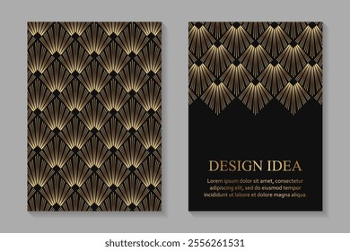 Modern geometric luxury black backgrounds for business or greeting cards with golden rhombuses in art deco style