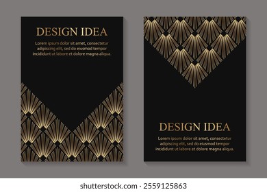 Modern geometric luxury black backgrounds for business or greeting cards with golden rhombuses in art deco style