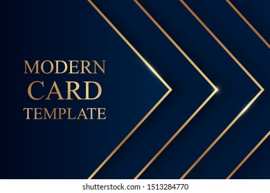 Modern geometric luxury card design for invitation or business or presentation or greeting or banner with golden lines on a navy blue background.