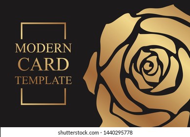 Modern geometric luxury card template for business or presentation with golden rose on a black background.