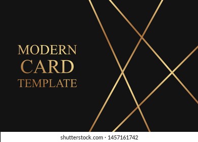 Modern geometric luxury card template for business or presentation with golden lines on a black background.