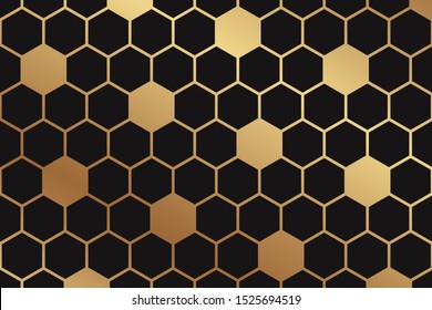 Modern geometric luxury card template for business or presentation or greeting with golden honeycombs on a black background.