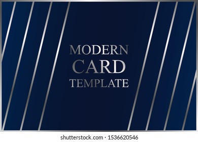 Modern geometric luxury card template for business or presentation or greeting with silver lines on a navy blue background.
