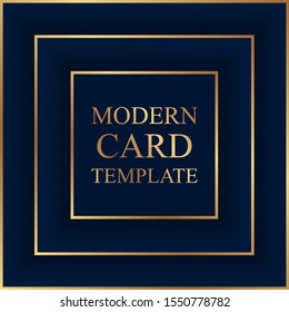 Modern geometric luxury card template for business or presentation or greeting with golden lines and squares on a navy blue background.