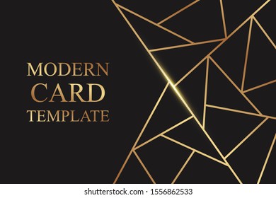Modern geometric luxury card template for wedding invitation or rsvp or presentation or greeting with golden lines on a black background.