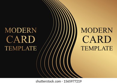 Modern geometric luxury card template for business or presentation or greeting with golden waves on a black background.