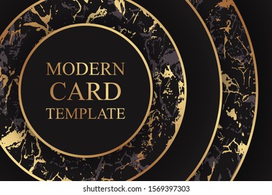 Modern geometric luxury card template for business or presentation or greeting with golden marble and black circles.