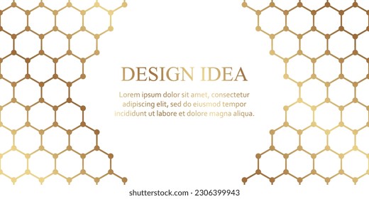 Modern geometric luxury white background for banner or presentation or header with golden hexagons or honeycombs.