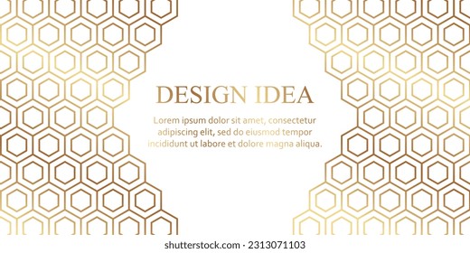 Modern geometric luxury white background or header for business or presentation or greeting cards with golden honeycombs or hexagons.
