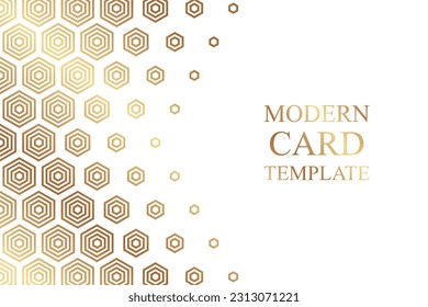 Modern geometric luxury white background or header for business or presentation or greeting cards with golden honeycombs or hexagons.