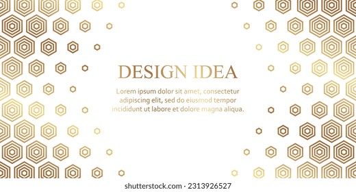 Modern geometric luxury white background or header for business or presentation or greeting cards with golden honeycombs or hexagons.