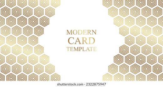 Modern geometric luxury white background or header for business or presentation or greeting cards with golden honeycombs or hexagons.