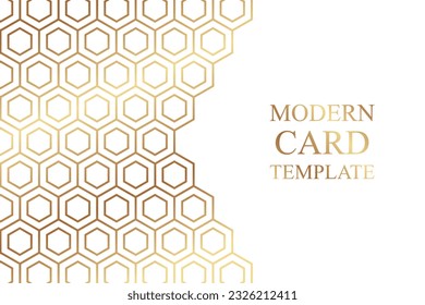 Modern geometric luxury white background for business or poster or greeting card with golden honeycombs or hexagons.