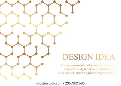 Modern geometric luxury white background for business or presentation or greeting cards with golden honeycombs or hexagons or molecules or technology elements.