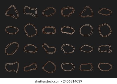 Modern geometric minimal line frame graphic set, flat liquid asymmetric round element collection, cute boho random silhouette trendy abstract amorphous shape design, doodle organic irregular form art.