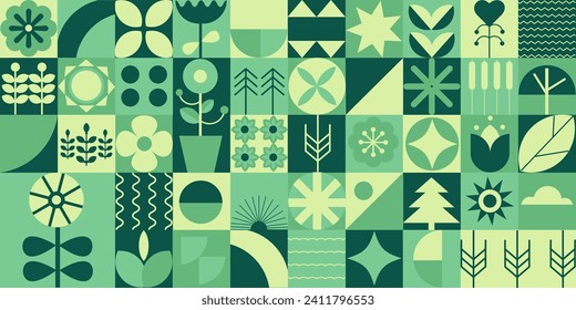 Modern geometric monochrome silhouette background, pattern. Bauhaus. Abstract flowers, shapes.