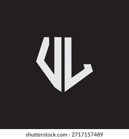 Um logotipo monográfico moderno e geométrico que integra as letras "V" e "L" (ou potencialmente "U" e "L") em uma forma de escudo pentagonal.