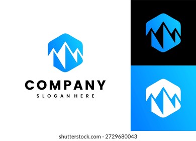 Modern Geometric Mountain Peak Logo with Blue Gradient