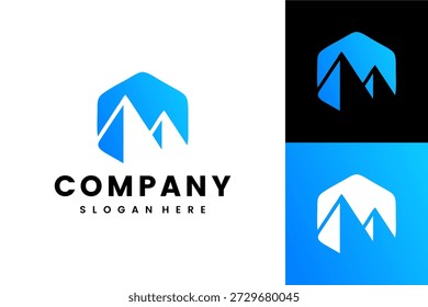 Modern Geometric Mountain Peak Logo with Blue Gradient
