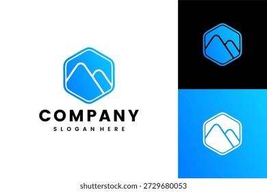 Modern Geometric Mountain Peak Logo with Blue Gradient