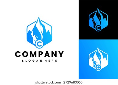 Modern Geometric Mountain Peak Logo with Blue Gradient