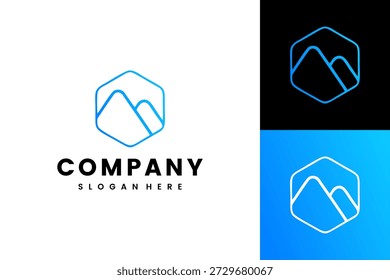 Modern Geometric Mountain Peak Logo with Blue Gradient