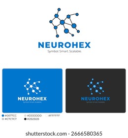 Um logotipo de rede neural geométrica moderna para start-ups de IA, aplicativos, plataformas de dados e marcas de software. Gráfico vetorial EPS10 escalável com linhas limpas e design mínimo.