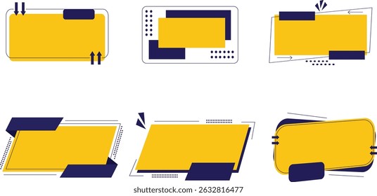 Modern Geometric Notification Banner Set in Yellow and Dark Blue – Editable Text Boxes for Web and UI Design