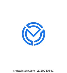 Logotipo geométrico moderno del monograma del OM o del MO en un estilo circular de la línea azul. Profesional de la marca inicial para la tecnología, la seguridad o la identidad corporativa. Icono de Vector minimalista sobre fondo blanco.