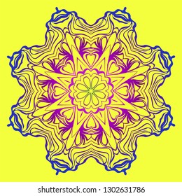 Modern Geometric Ornament. Floral Style. Artdeco. Vector Illustration For Design. Yellow, purple color.
