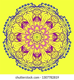 Modern Geometric Ornament. Floral Style. Artdeco. Vector Illustration For Design. Yellow, purple color.