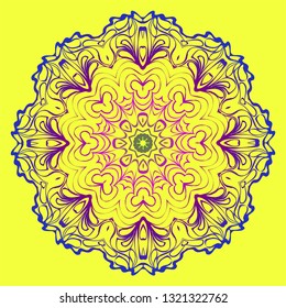 Modern Geometric Ornament. Floral Style. Artdeco. Vector Illustration For Design. Yellow, purple color.