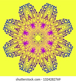 Modern Geometric Ornament. Floral Style. Artdeco. Vector Illustration For Design. Yellow, purple color.
